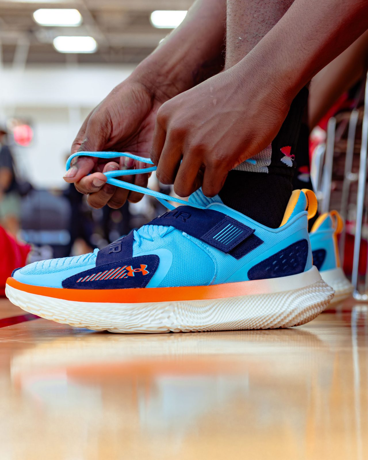 Close up of sneaker on court