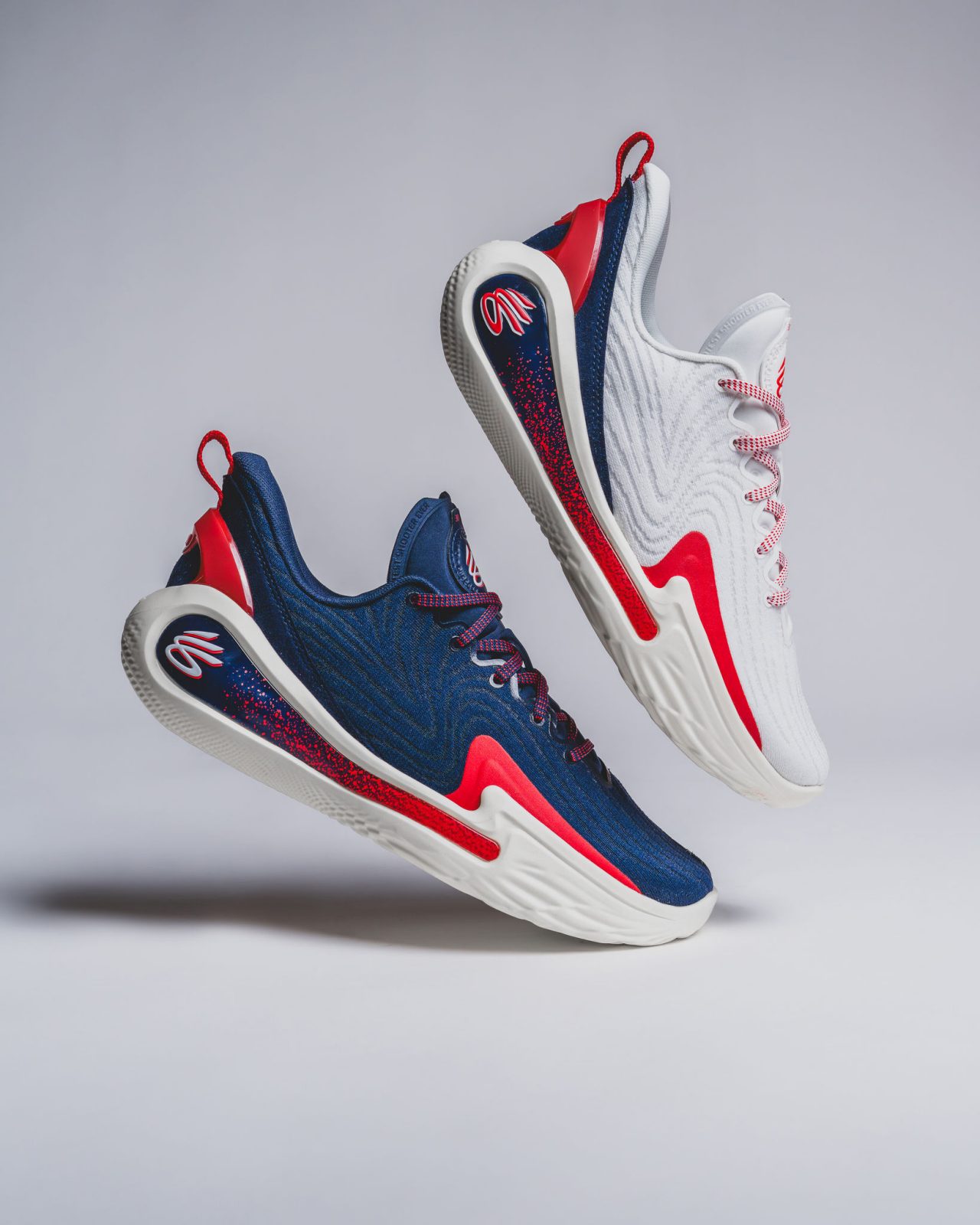 two sneakers - one white and one blue