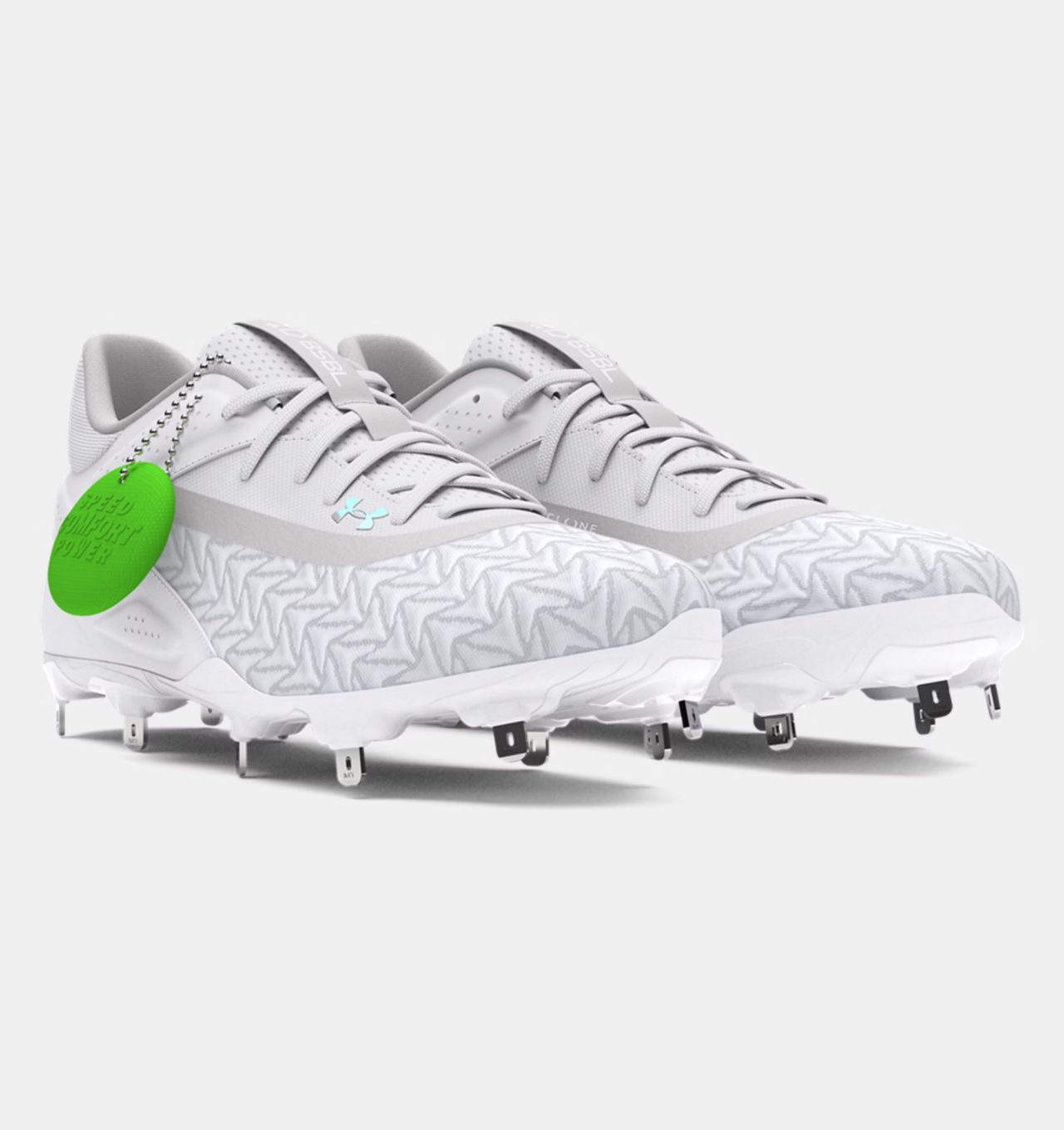 Men's UA Yard MT 3.0 Baseball Cleats White/Metallic Silver